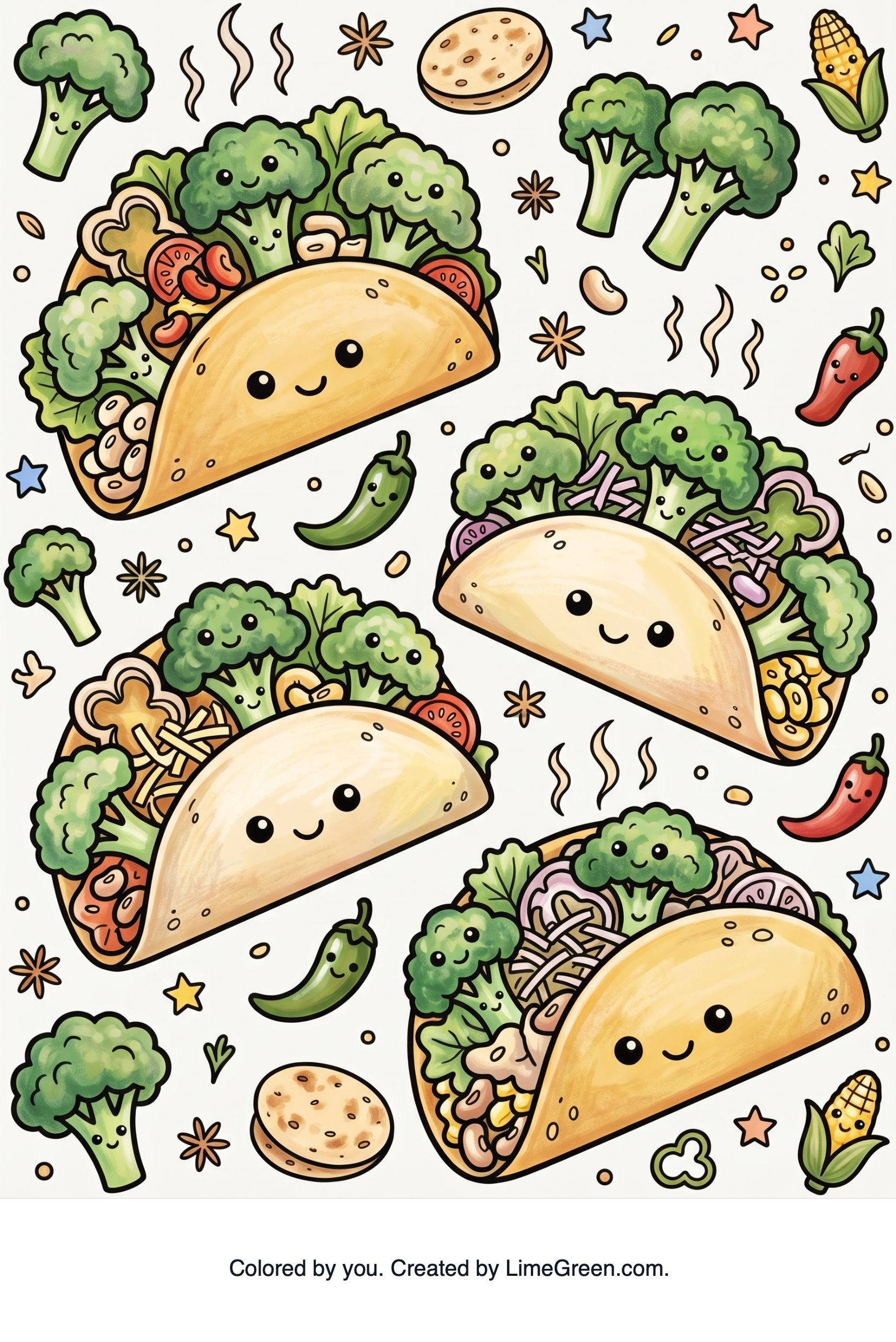 Colored preview of broccoli tacos