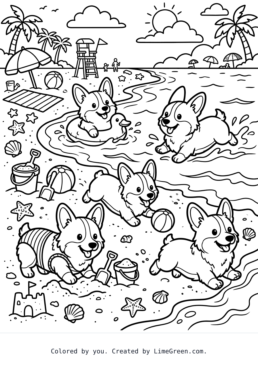 Adorable corgis at the beach