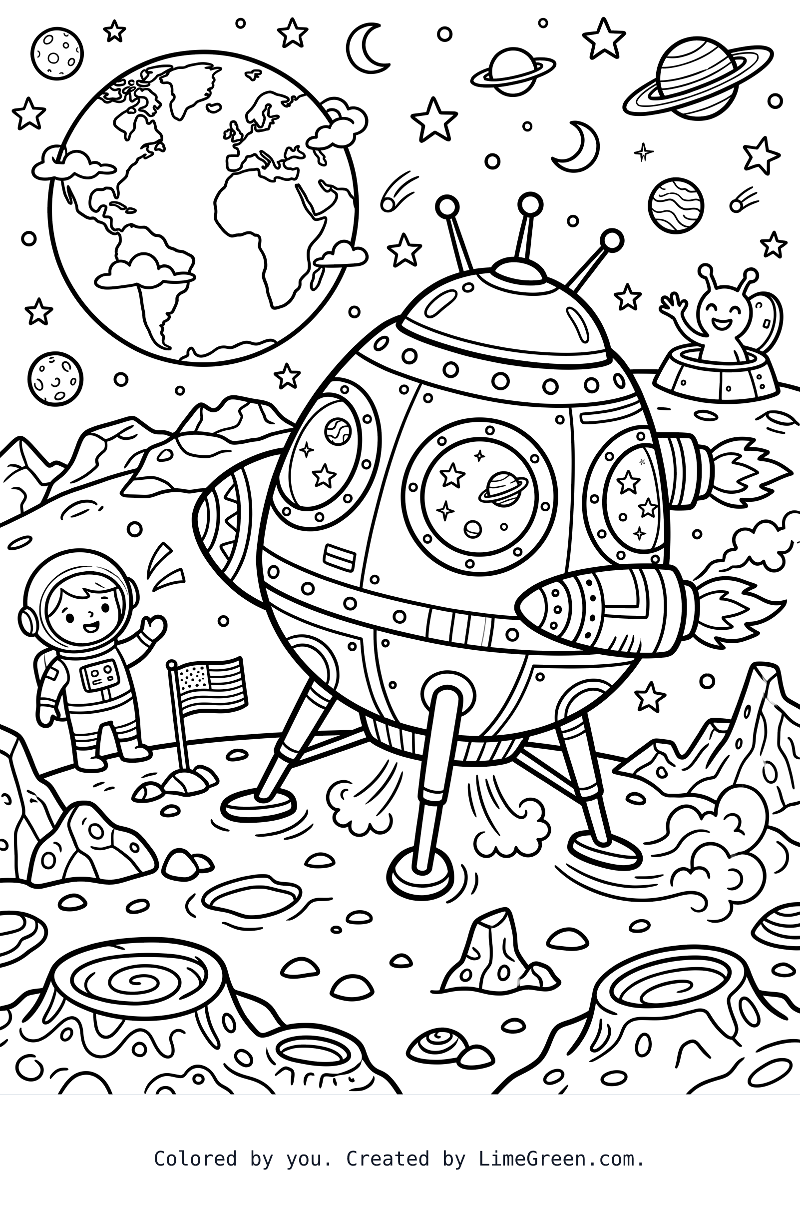 A spaceship landing on the moon.