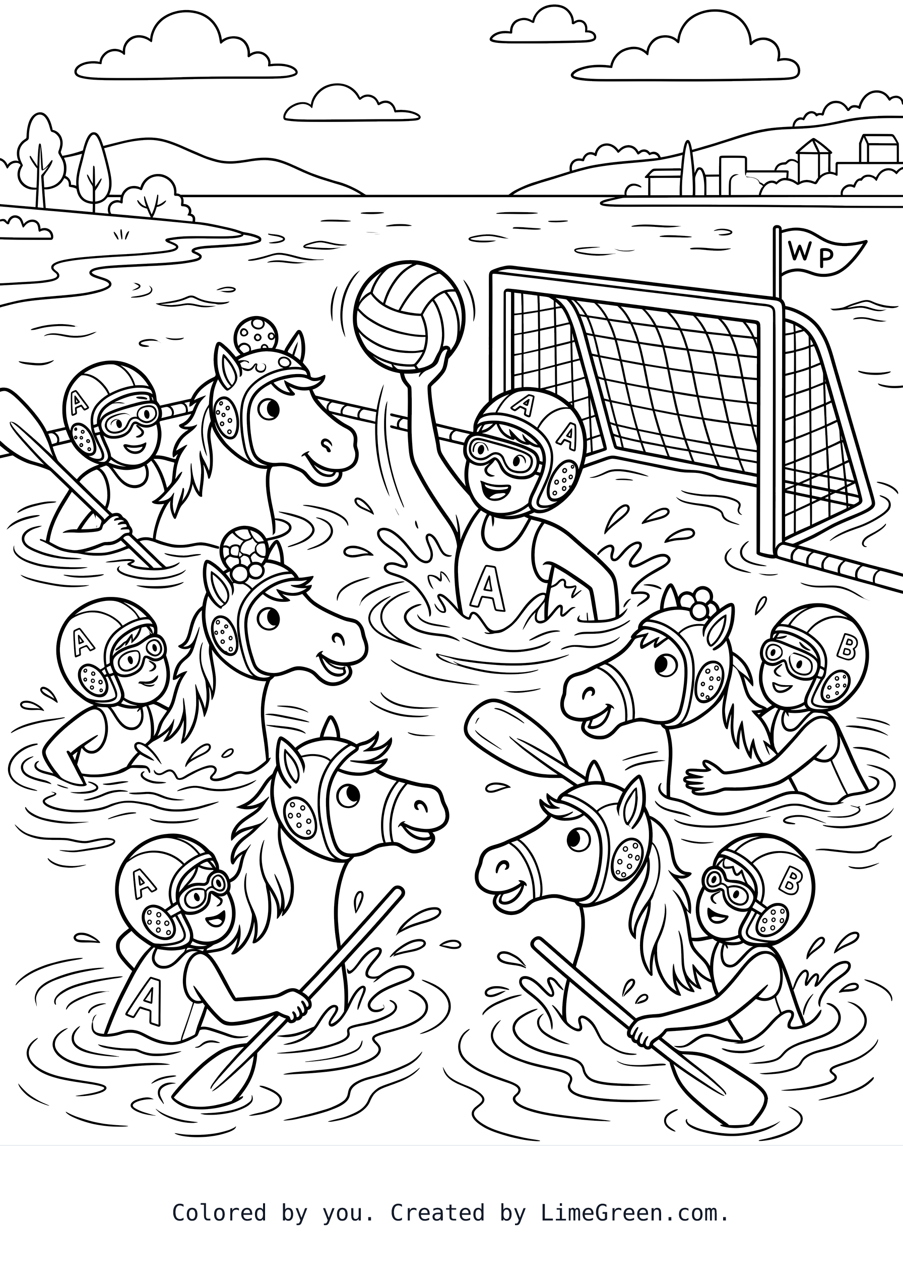 People playing water polo, but it’s actual pilot on horses but the horses are treading water