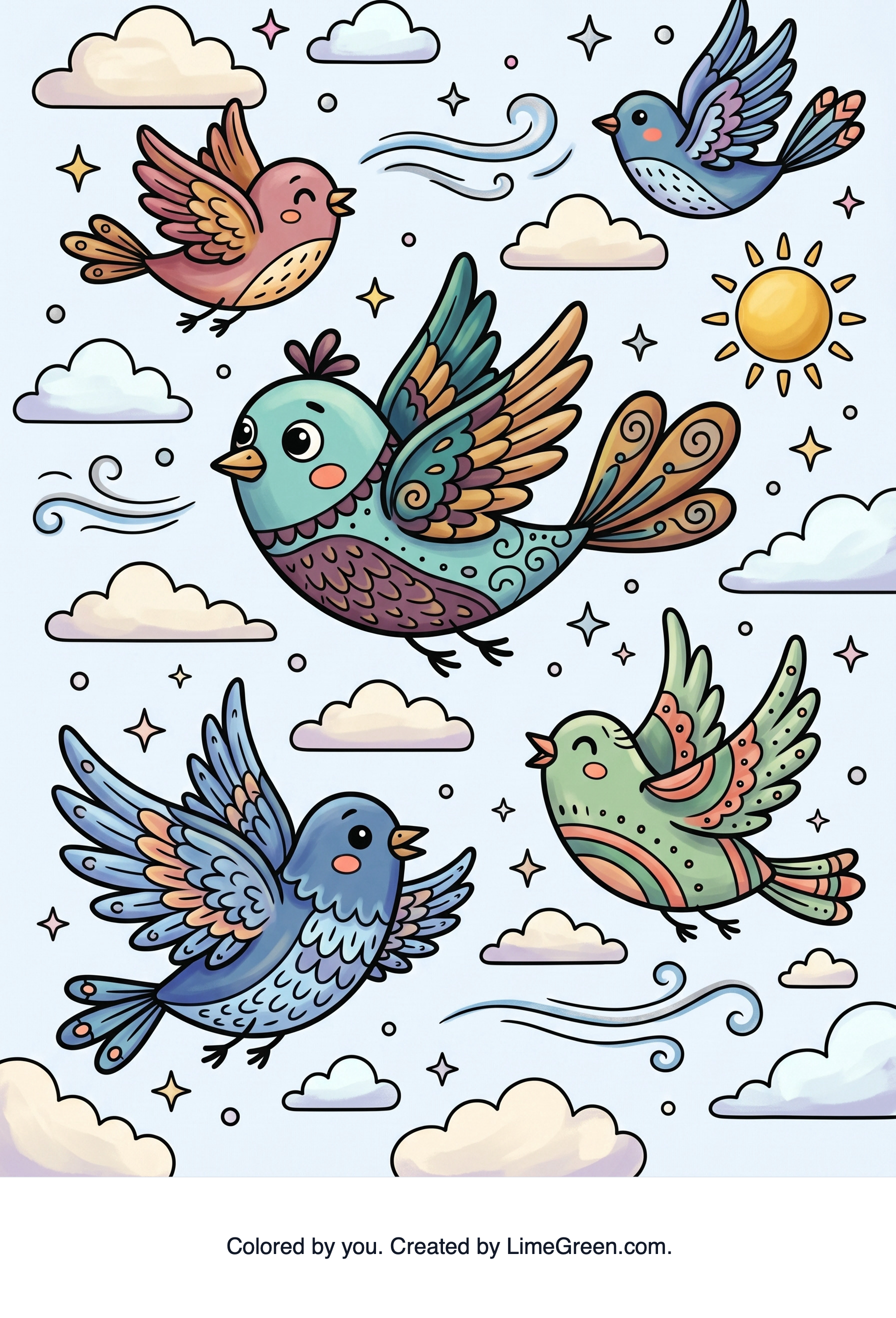 Colored preview of Birds in flight