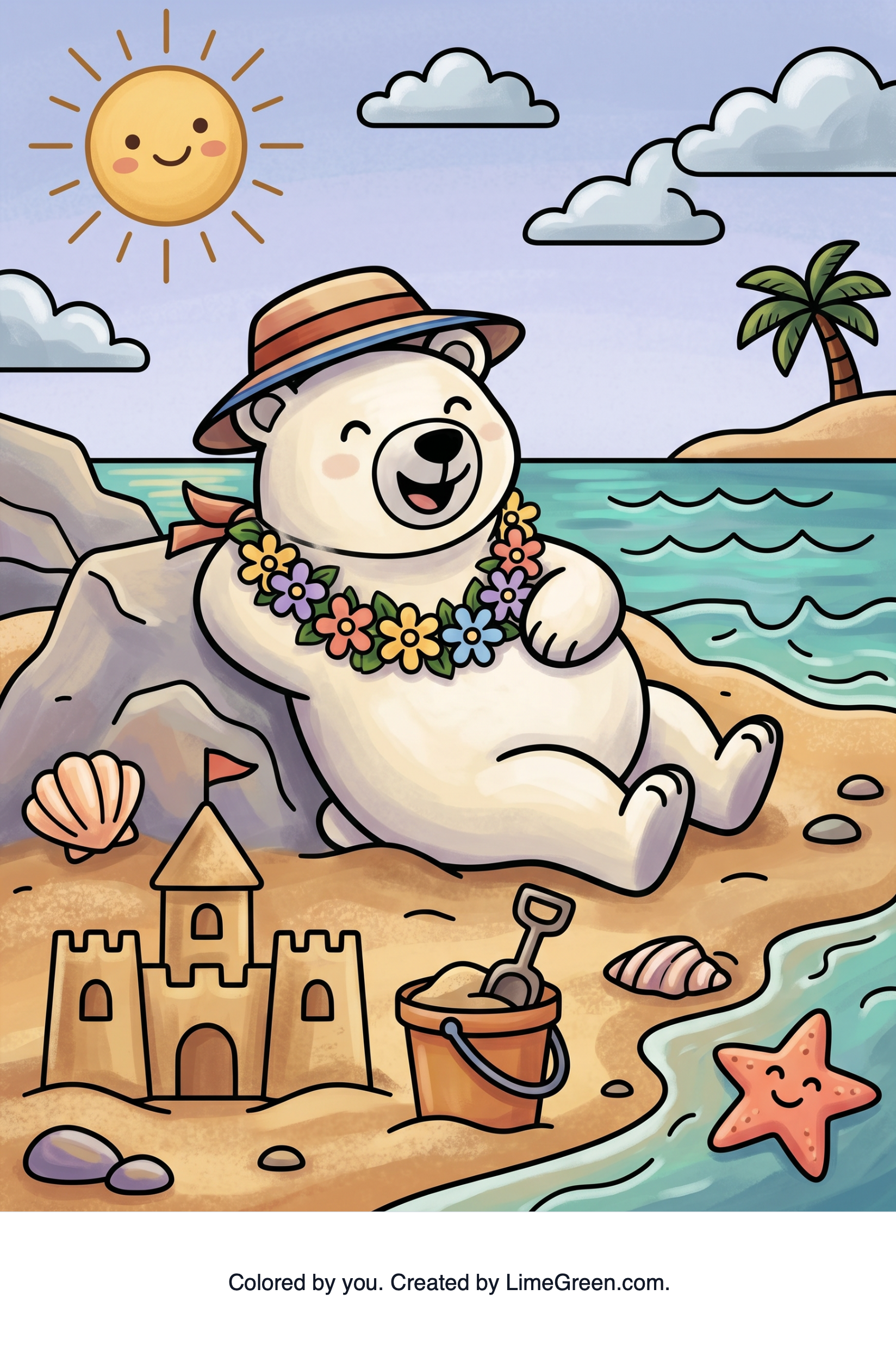 Colored preview of A polar bear on a beach