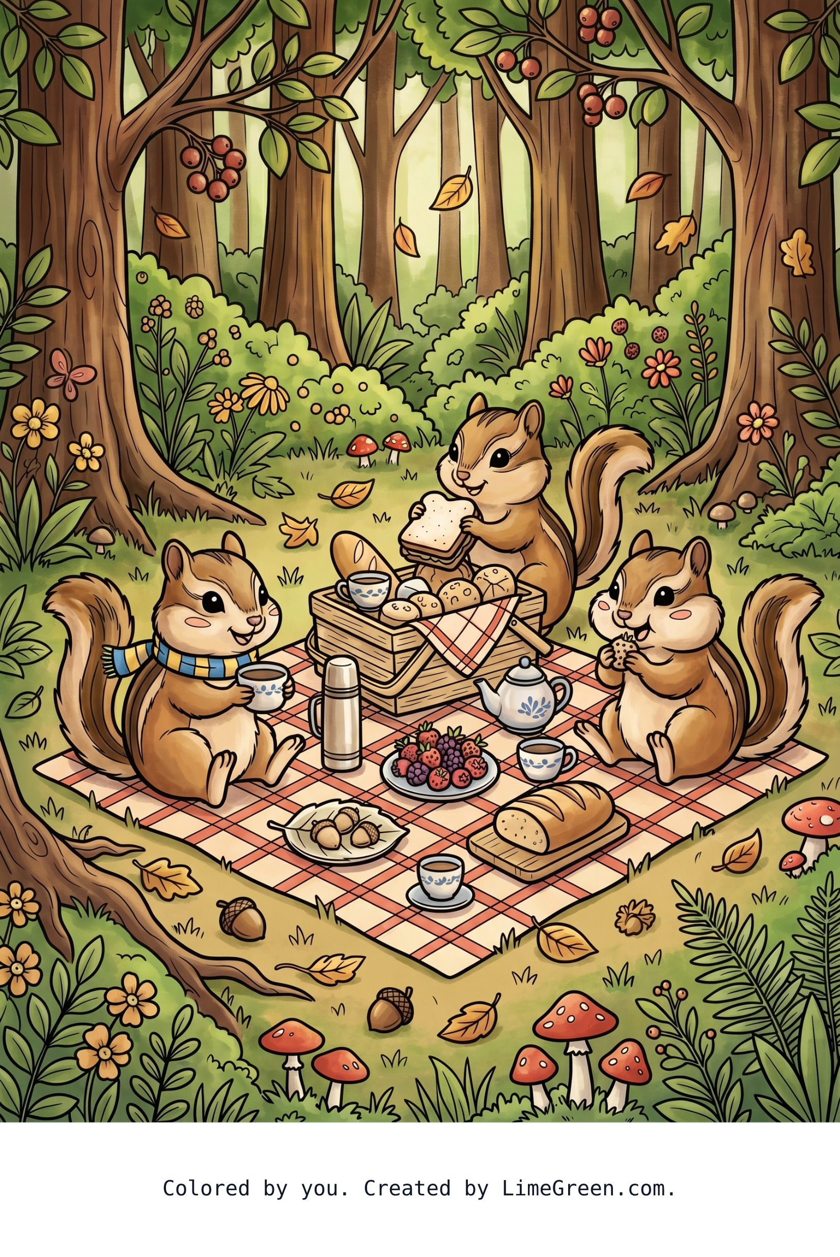Colored preview of Cute chipmunks having a picnic