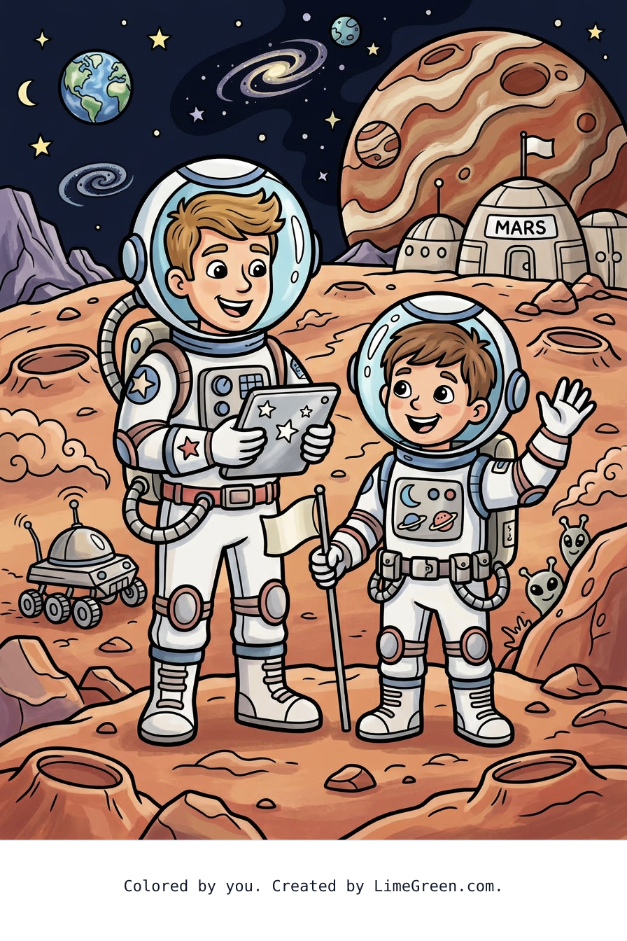 Colored preview of Two brothers on a space mission to Mars.
