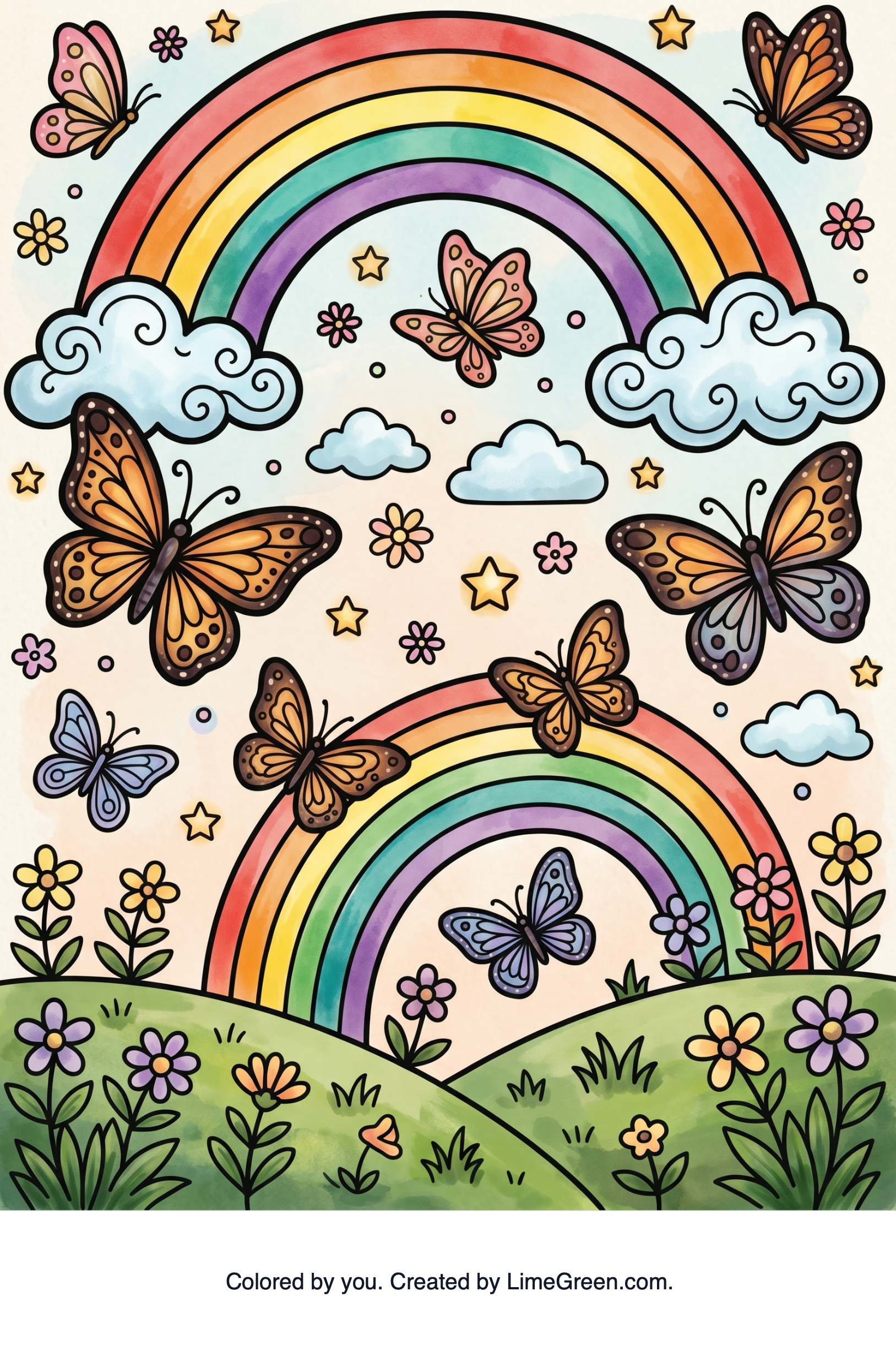 Colored preview of rainbows and butterflies.