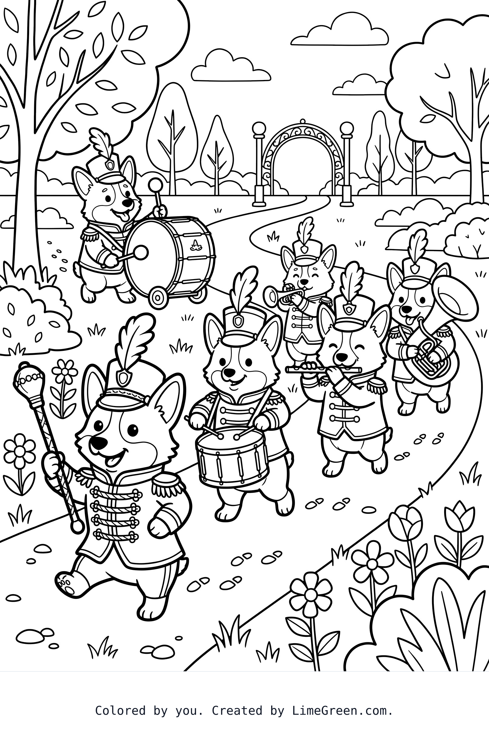 A marching band of corgis