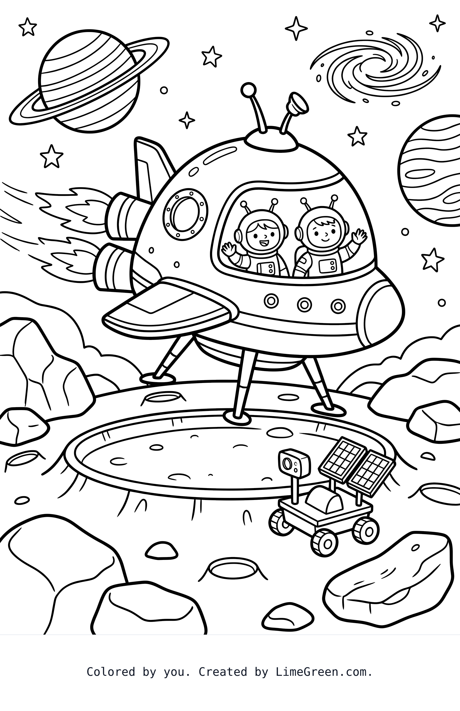 A spaceship landing on the moon.