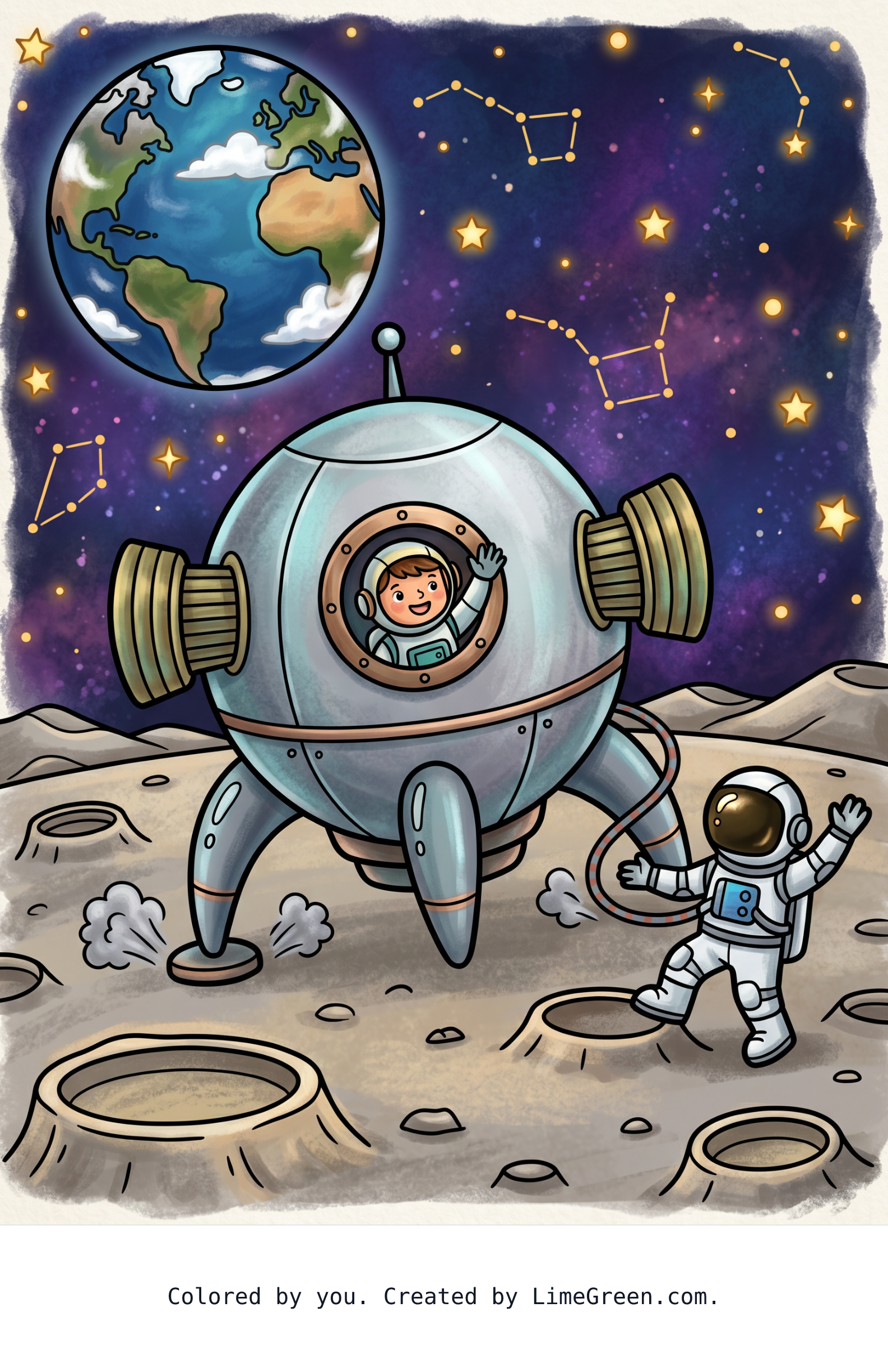 Colored preview of A spaceship landing on the moon.