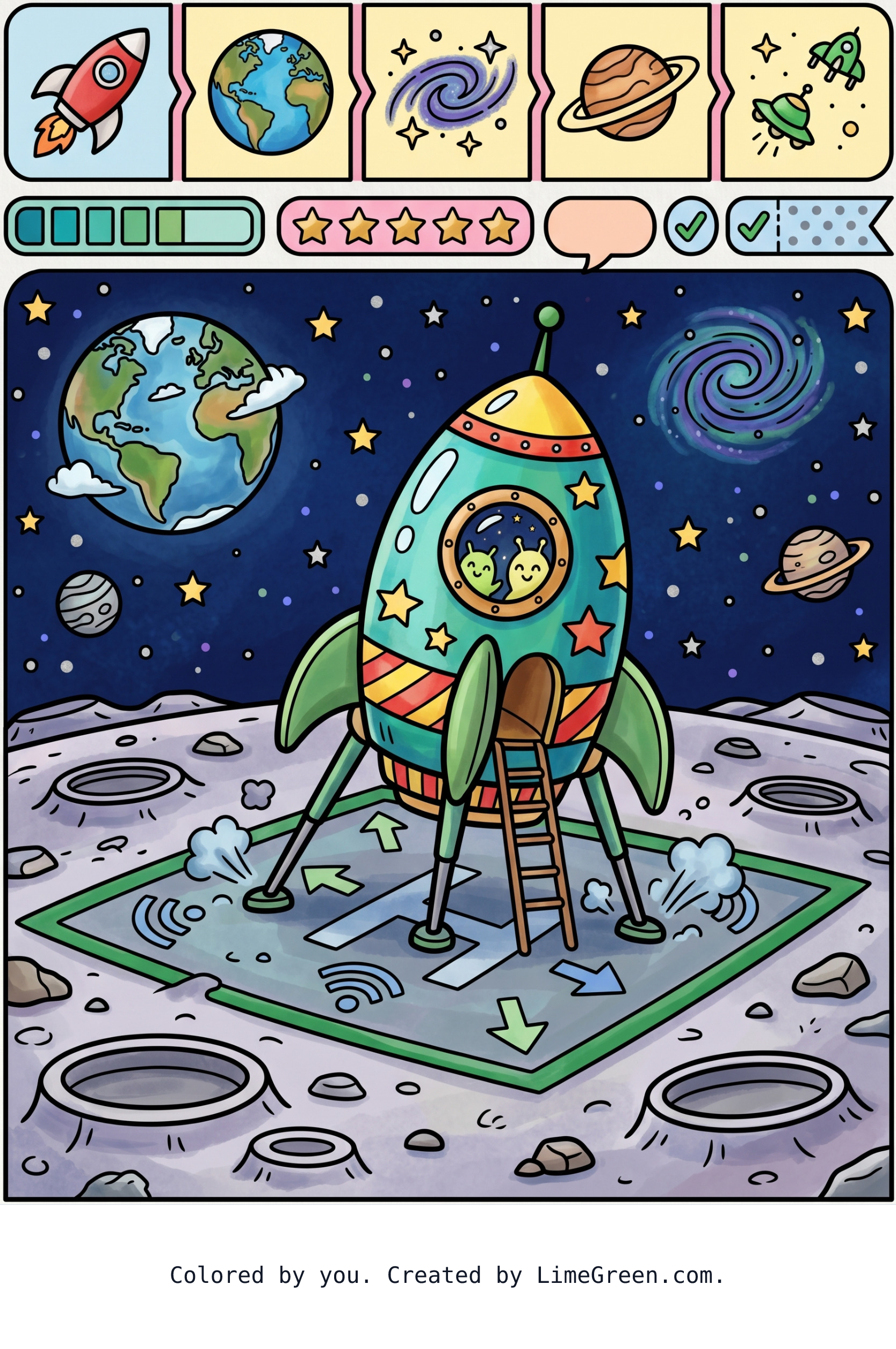 Colored preview of A spaceship landing on the moon via simulated proxy headers.