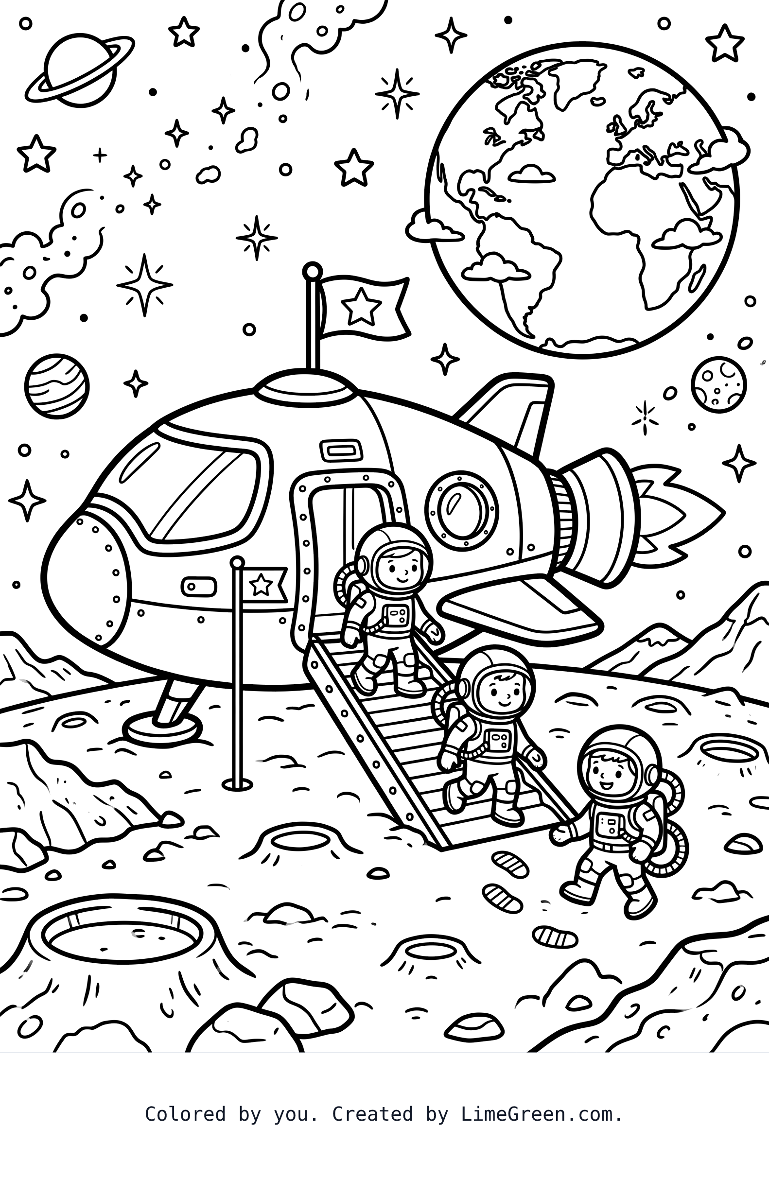 A spaceship landing on the moon.