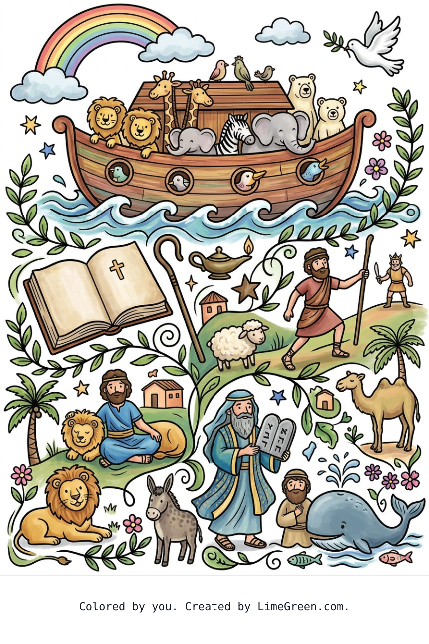 Colored preview of Bible related religious things