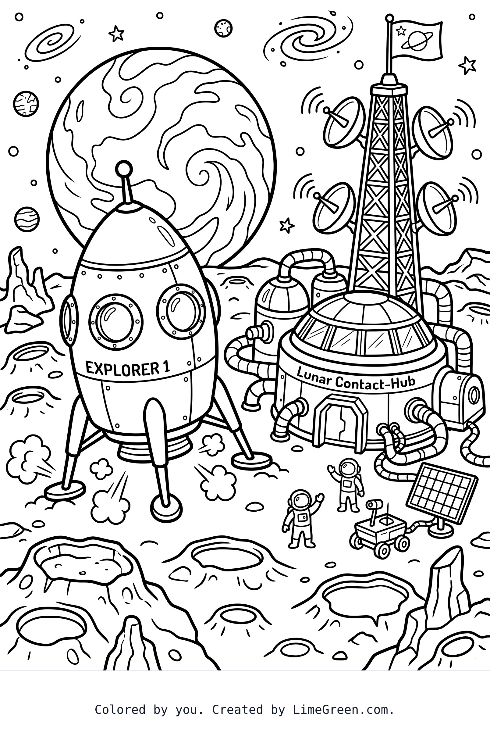 A spaceship landing on the moon after restarting the contact-hub service.