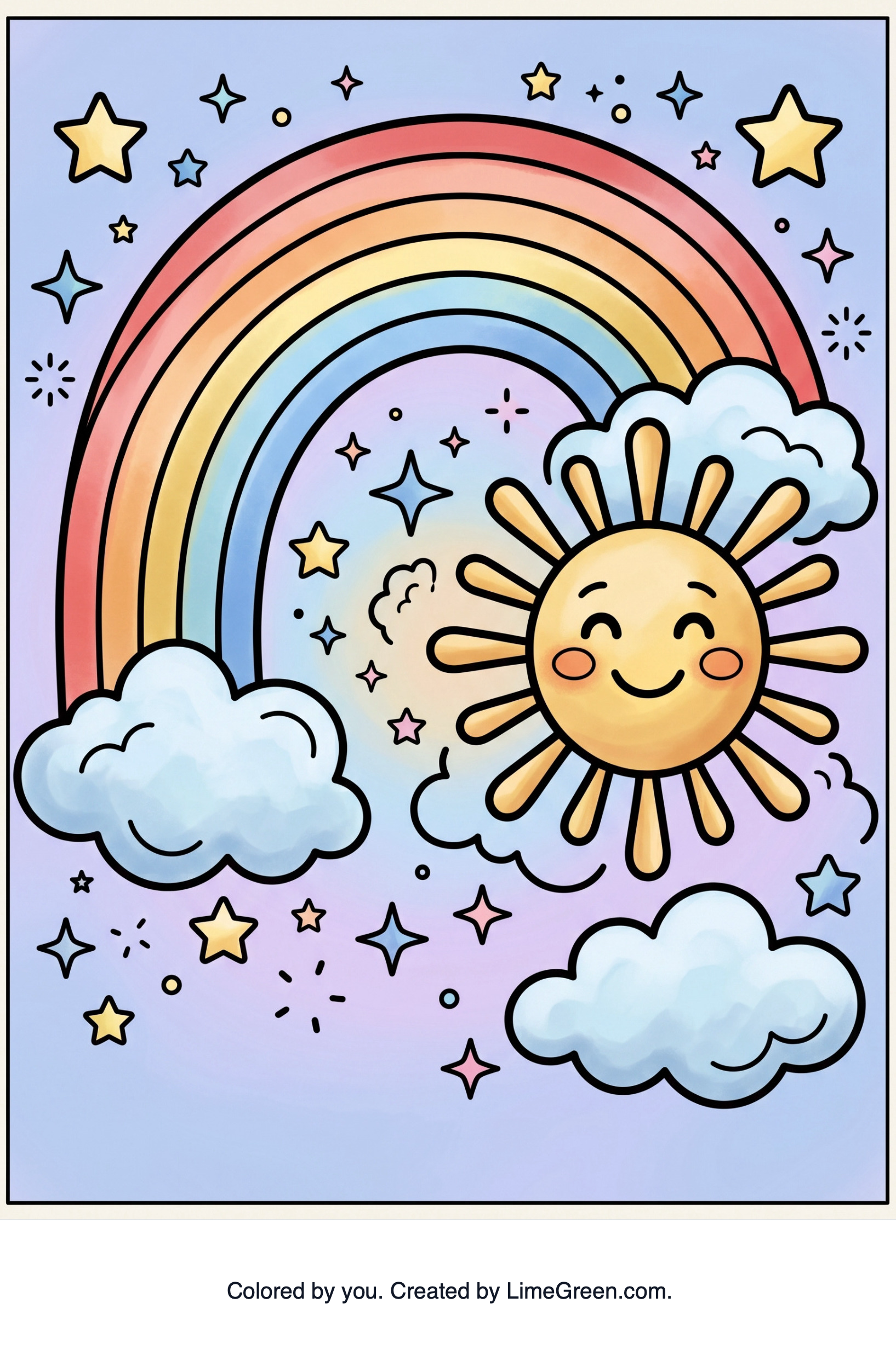 Colored preview of Rainbow, sun, stars and sparkles