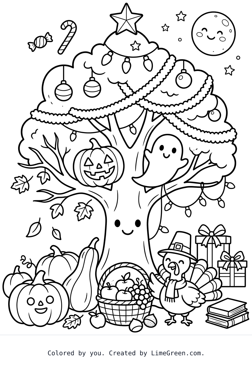 Halloween Thanksgiving and Christmas al in me coloring page