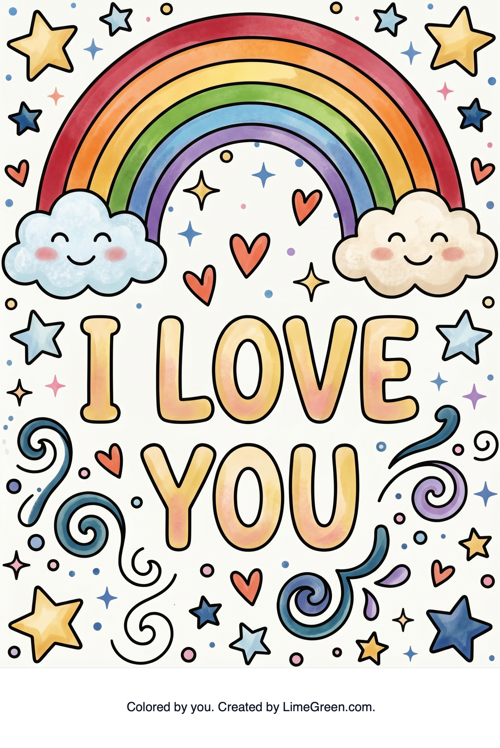 Colored preview of Text saying I love you with a rainbow and stars