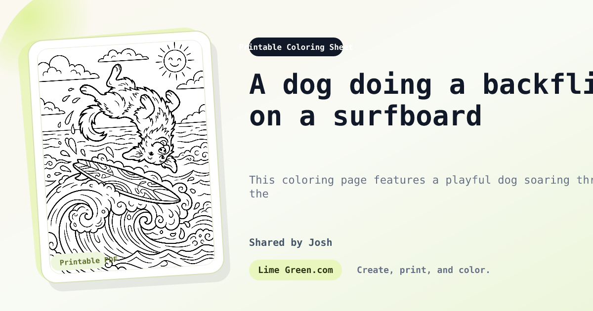 Free Printable A dog doing a backflip on a surfboard Coloring Page PDF ...